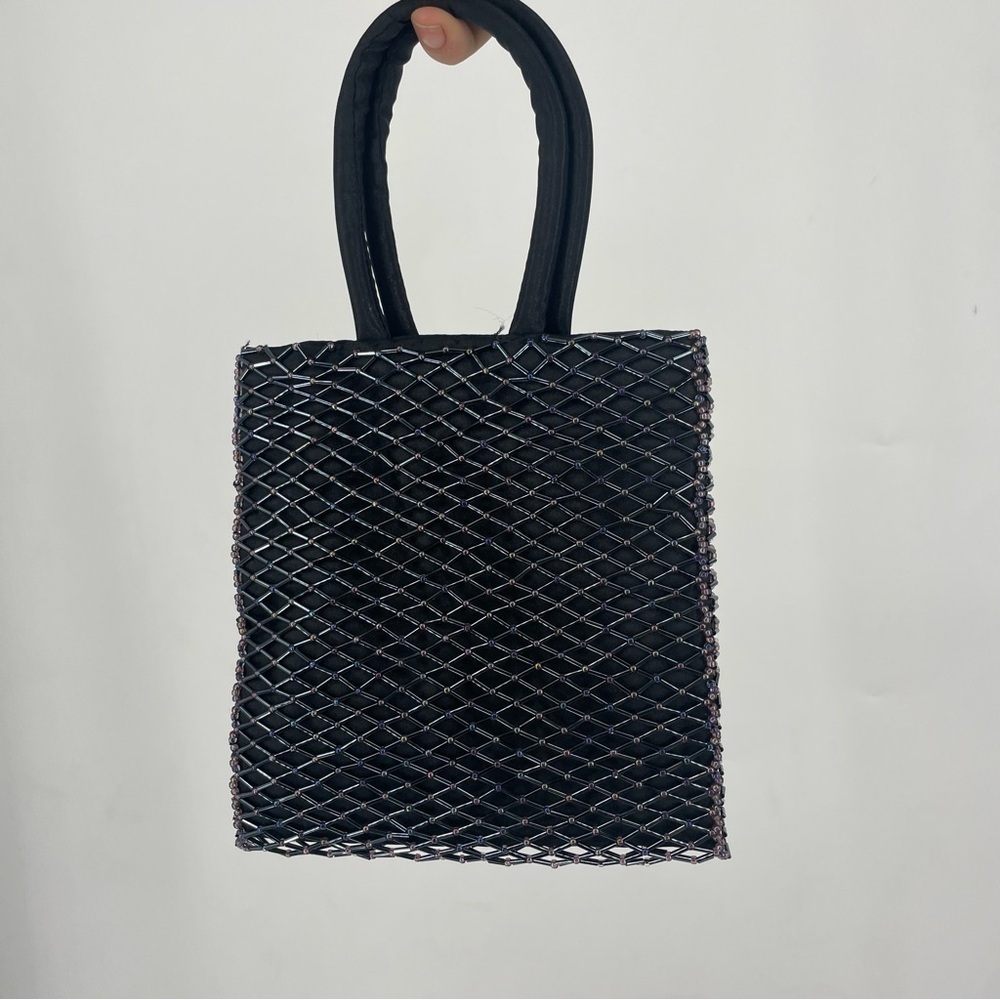Vintage 90s Sequin Mini Tote Bag Purse Cocktail Formal Prom Black Hoco Dance